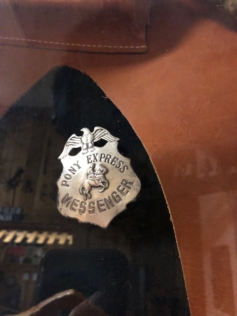 Pony Express & Wild Horses: Pony Express Messenger Badge on Mail Satchel Camp Floyd State Park Museum Image Courtesy & Copyright Mary Heers